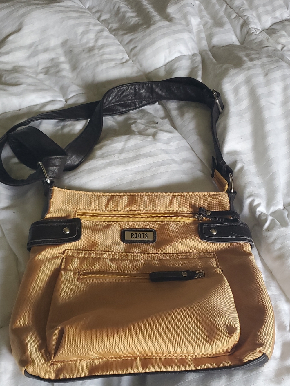 Roots Tan Messenger Bag with Black Trim and Strap